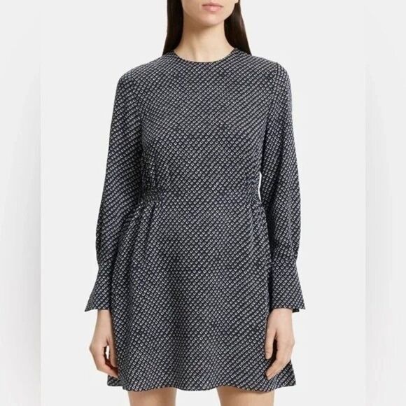 Theory Mini Lucillia Silk Dress, Size 6, Navy/White Print, Elegant Style #NWT - Picture 1 of 15